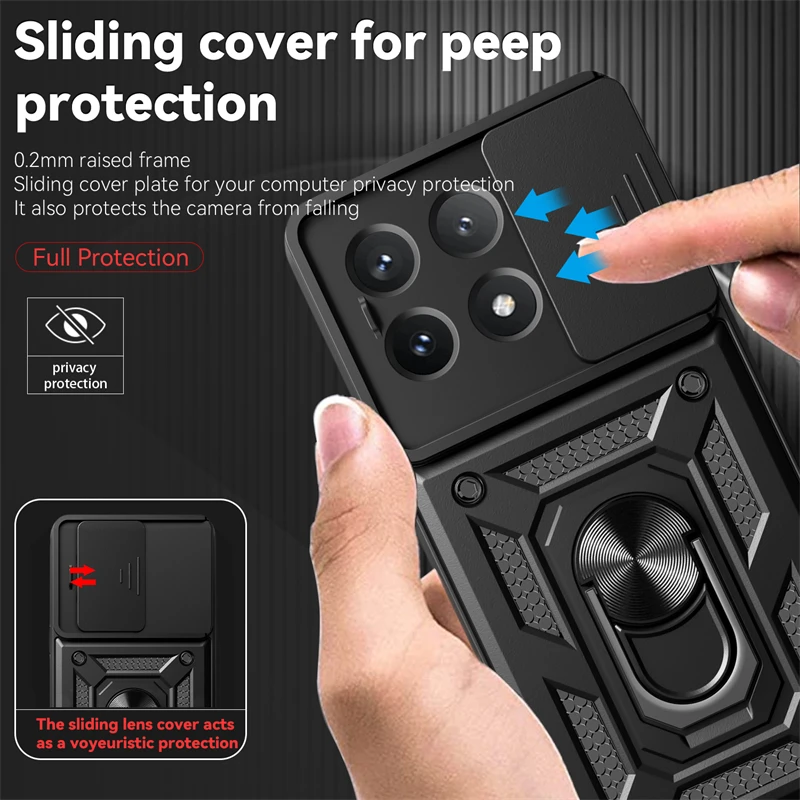 New Style For Xiaomi Poco X6 Pro 5G Case Slide Camera Armor Car Holder Ring Phone Cases for Pocophone Poko X6Pro PocoX6 X 6 Pro