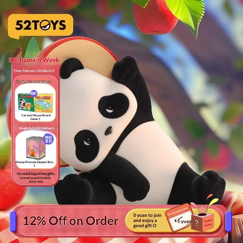 

52TOYS PandaRoll Apple Sly Expression Flocked Panda Figure Cute Collectible Art Toy Desktop Decoration Gift For Panda Lovers