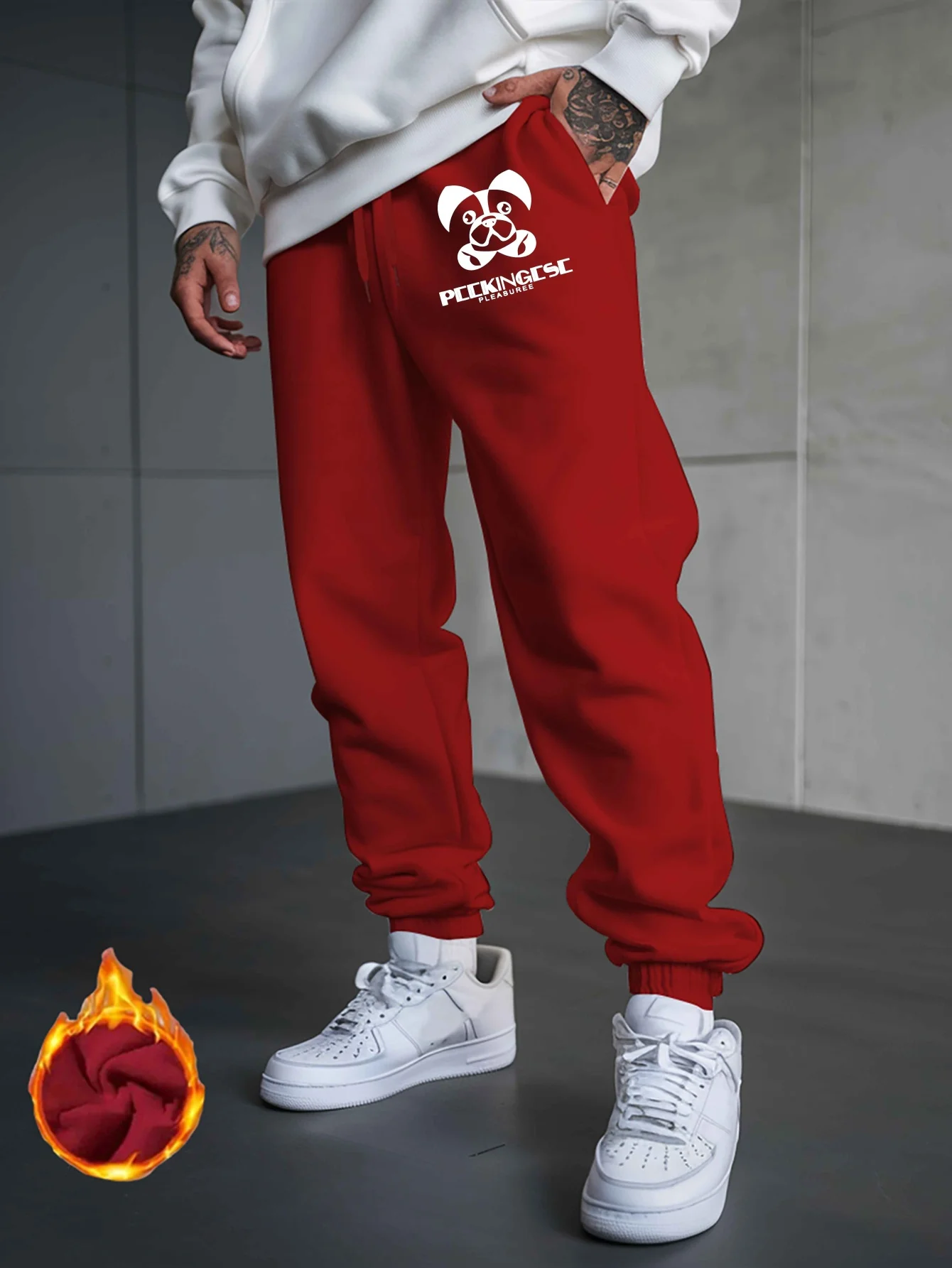Puppy‑chic minimalist pekingese dog logo graphic stylish tapered sweatpants men hip hop sports jogger trousers