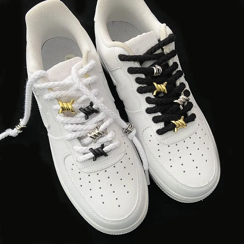 1 Pair Luxurious for Metal Buckles Wire Thorn Knot Shoe Decorative Flower Sneakers Iron Ring Shoelaces Shoe Charms Accessories