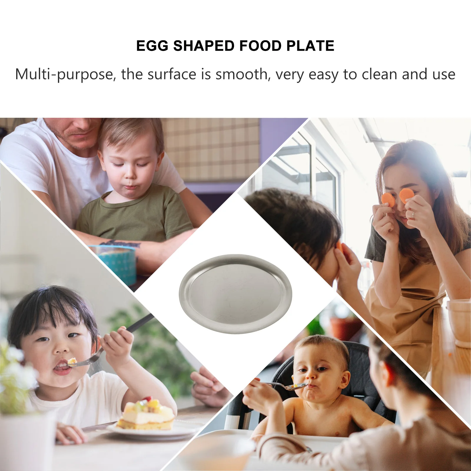 

Egg-shaped Food Dish Trays for Eating Stainless Steel Serving Platter Fish Plate Round Snack Travel
