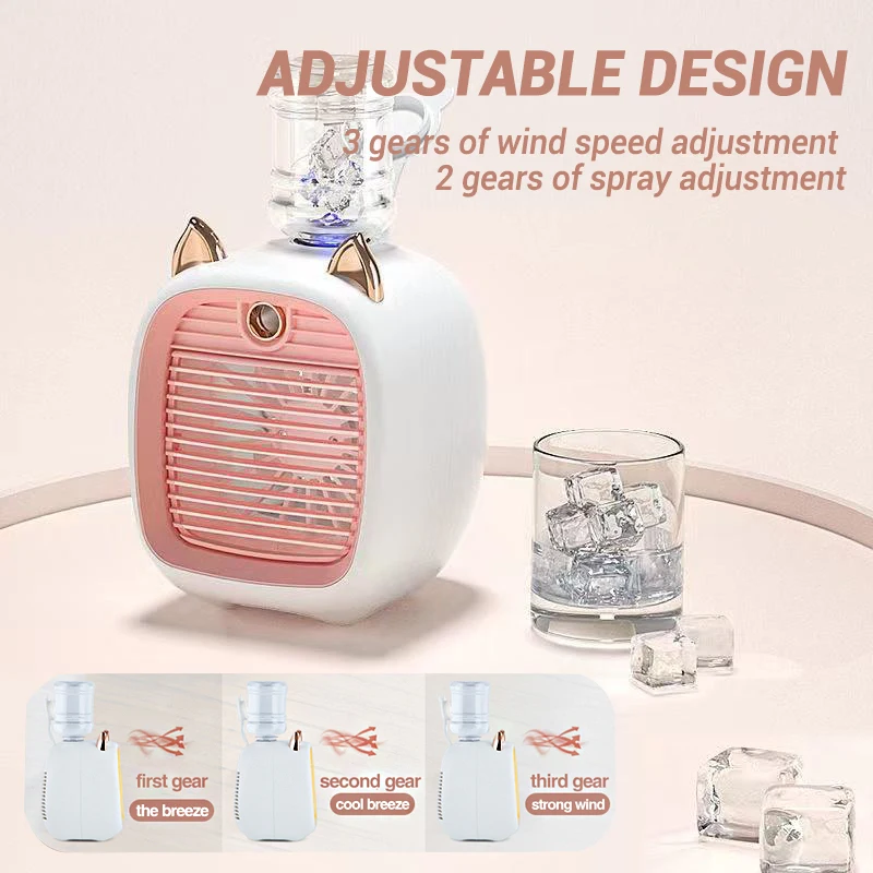 Ventilador de escritorio de nebulización portátil, ventilador de niebla de agua pulverizada para acampar, 3 modos, ventilador de refrigeración Personal con tanque de agua, hogar y exterior, 1200/2400mAh