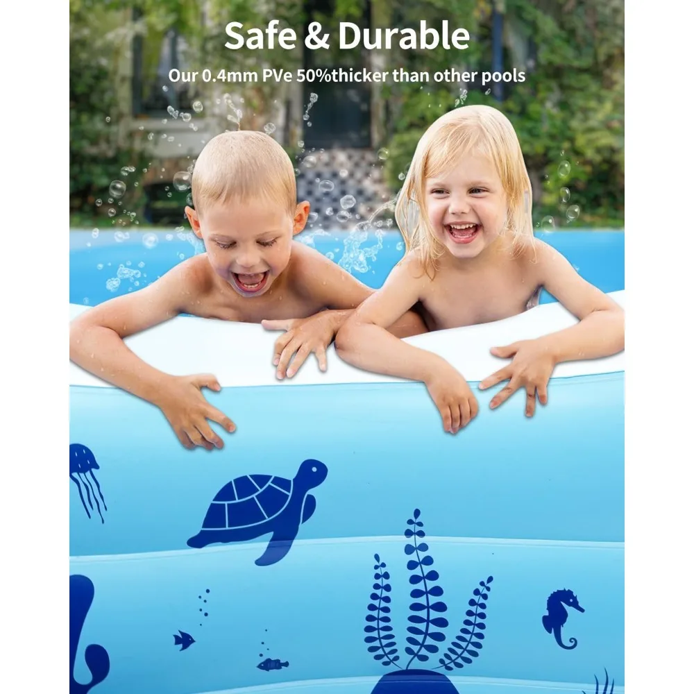 Inflatable Pool with Seat and Sprinkler - Large 124'' X 71'' X 20'' Above Ground Swimming Pool for Family, Adults