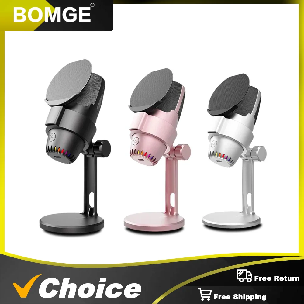 RGB Gaming Microphone Desktop USB Type C Dual Model Condenser Multi Function Gaming Mic For PC Computer Laptop Video Recording