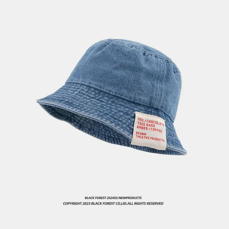 2024 New Washed Denim Blue Bucket Hats for Women Summer Sunshade Sunscreen Japanese Retro Sticker Casual Men\'s Basin Caps