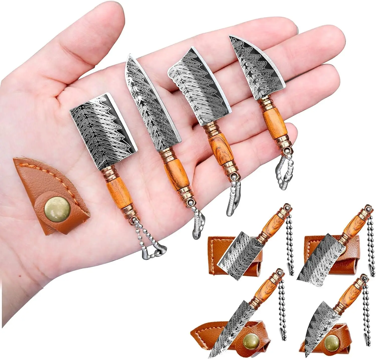 Mini Pocket Knife Set 4 Pack Stainless Steel Folding Knife with Walnut Wood Handle for Camping EDC Package Opening