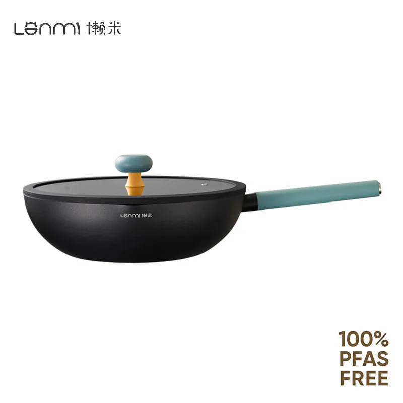 

Сковорода Lanmi Wok с крышкой Керамическая сковорода с антипригарным покрытием и крышкой Здоровая глубокая сковорода без тефлона Нетоксичная сковорода шеф-повара Сковороды для жарки
