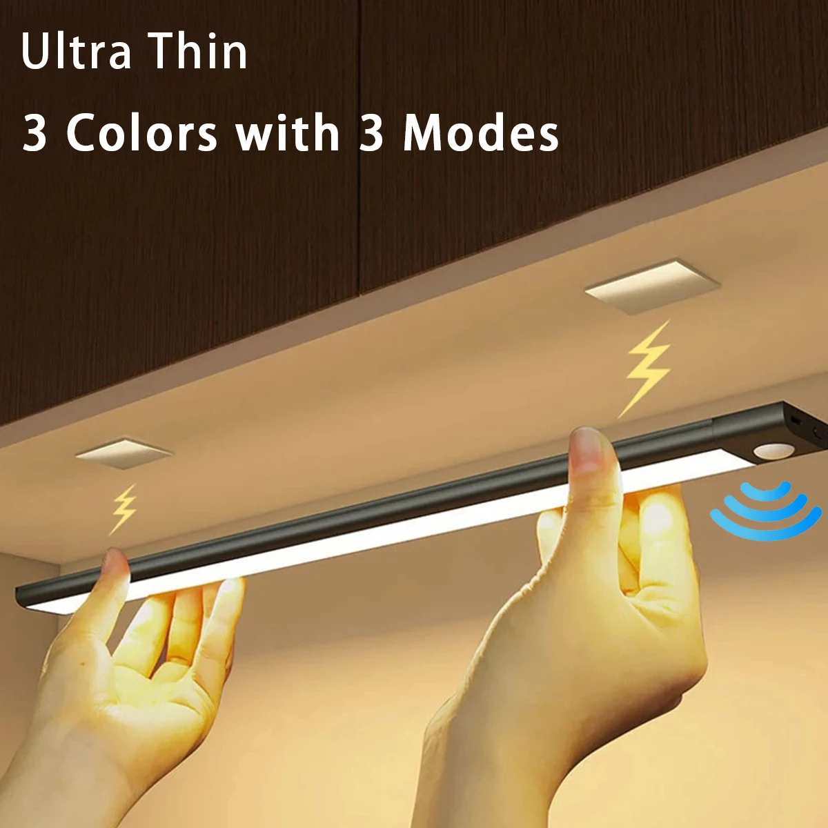 3 Color Motion Sensor Closet Light Night Light Wireless LED Light Cabinet Lights USB Rechargeable Kitchen Wardrobe Lighting Lamp