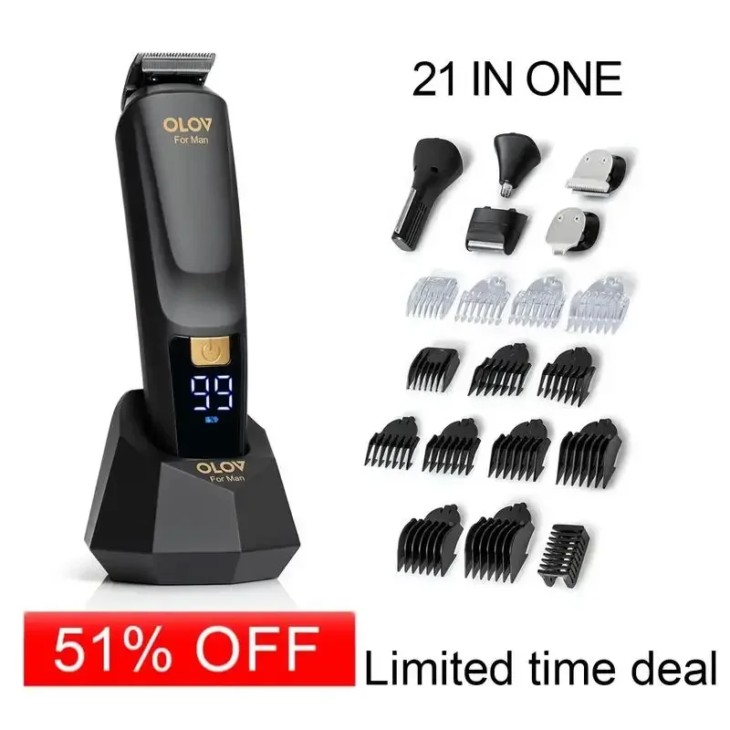 OLOV Beard/Hair Trimmer for Men All-in-One Mens Grooming Kit for Beard, Nose, face, Cordless Hair Clippers Electric Razor