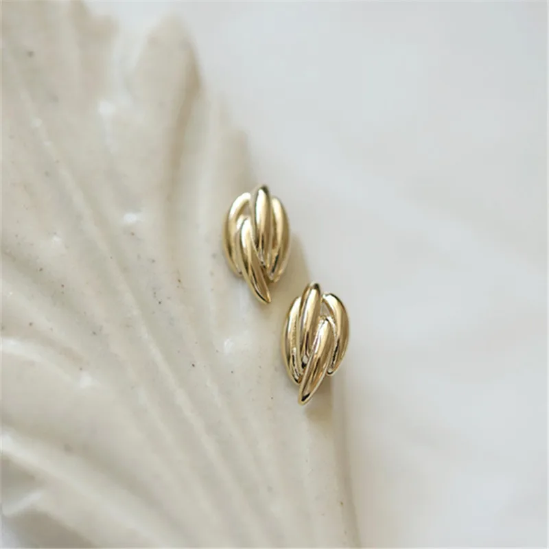 925 Sterling Silver Plated 14k Gold Stud Earrings for Women Fluffy Feather INS Temperament Ear Jewelry