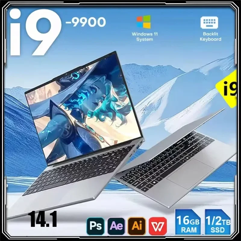 Intel I9 9900 New 14.1'' Notebook Laptop Computer Windows 11 Notebook Pc 16GB /32GB RAM 1TB 2TB SSD Office Study Gaming Laptop