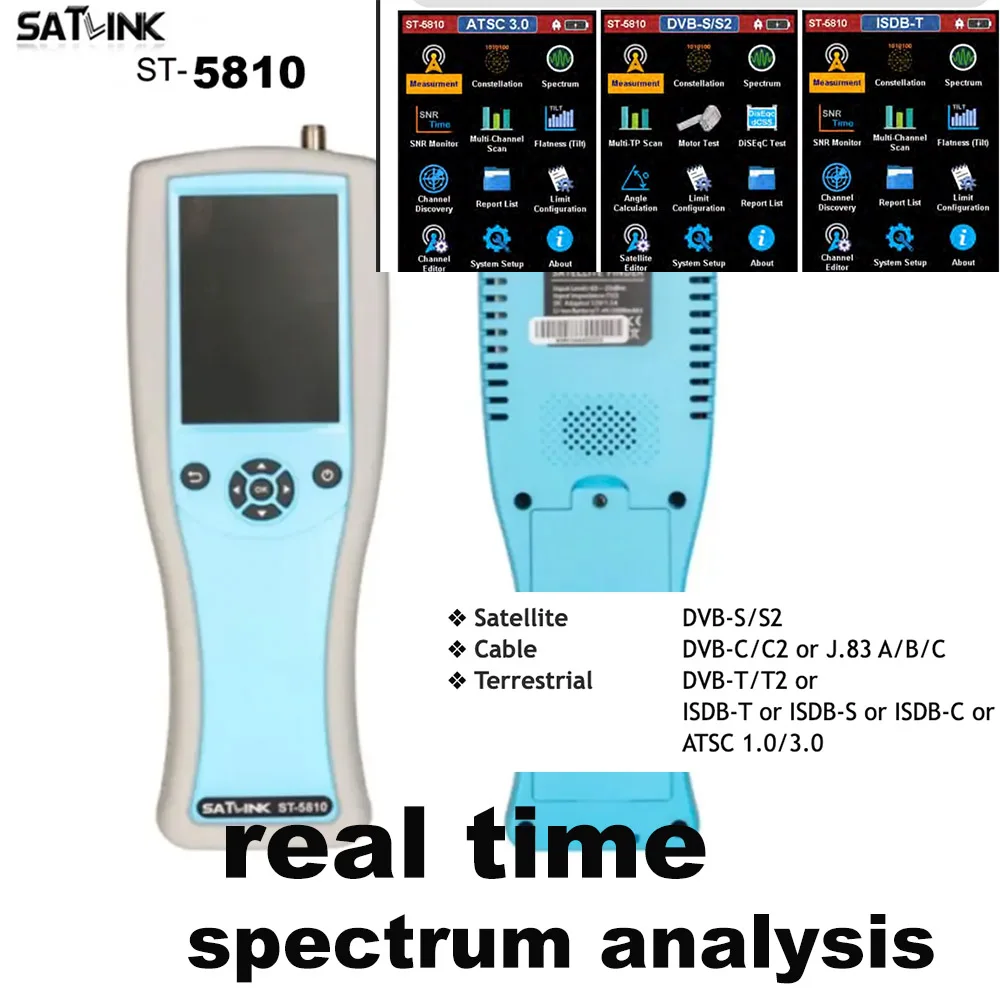 SATLINK ST-5810 يدعم ATSC 1.0 و 3.0 ISDBT DVB C2/C DVB-S2 DVB T2 ISDB-T مكتشف MPEG-4 H.265 3.5 بوصة تحليل الطيف