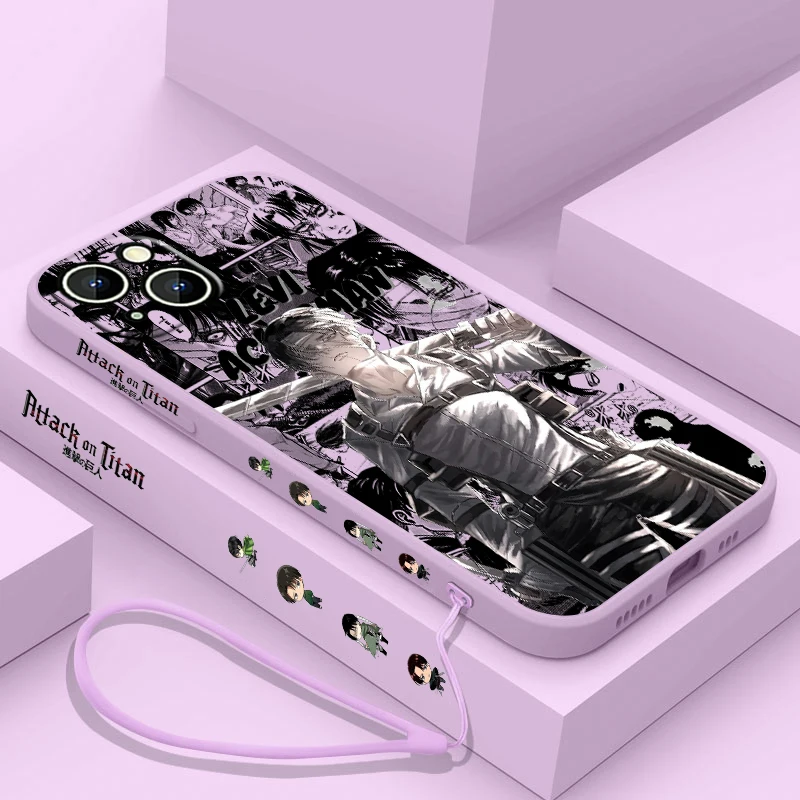 Attack On Titan Levi Ackerman Phone Case For Apple iPhone 15 14 13 12 11 Pro Max Plus 8 7 SE Liquid Left Rope Capa Cover