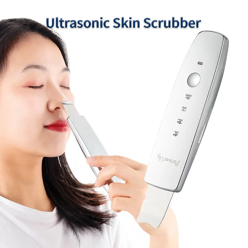 Foreverlily Ultrasonic Skin Scrubber Vibration Beauty Machine EMS Facial Peeling Ion Pore Clean Remove Blackhead Exfoliation