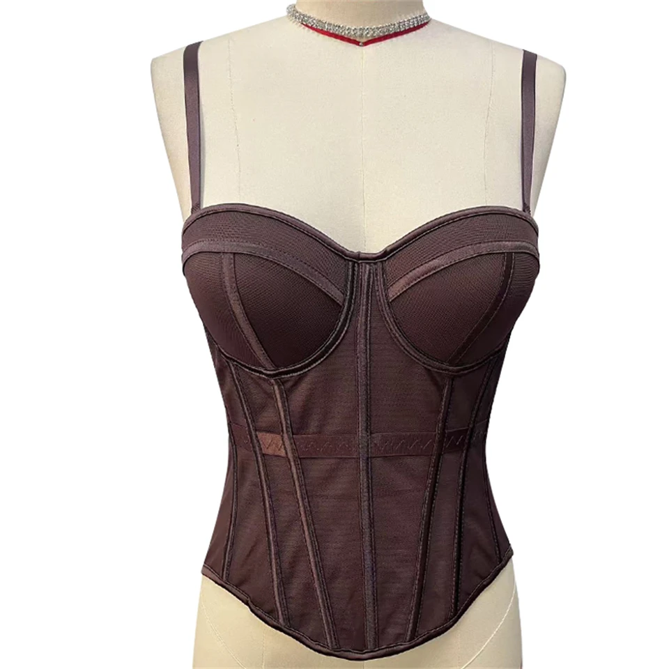 Becirzet Elegantes Formgebendes Sexy Spitzenkorsett Damen-Bustier Taillentrainer Schlankes Crop-Top Körperformer Mehrfarbiger Fischgräten-BH – Detail 14