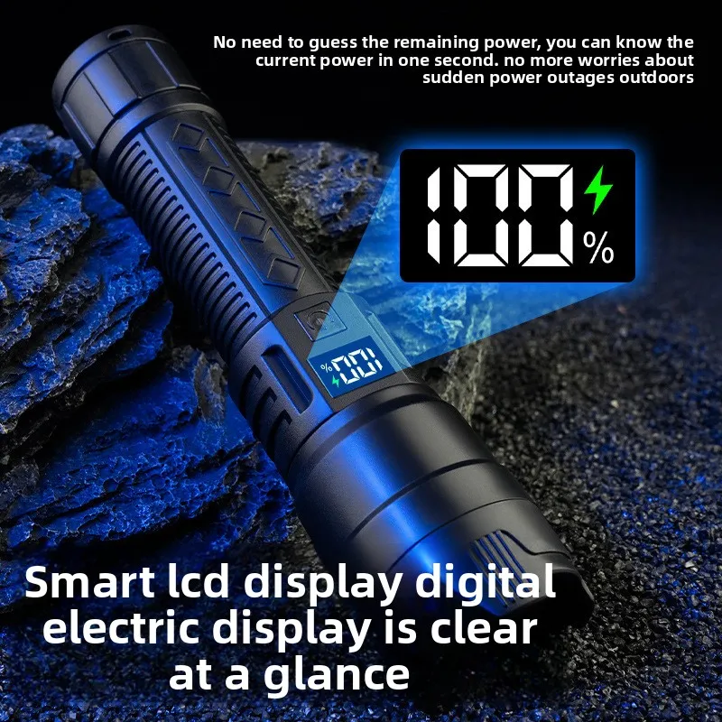 Taschenlampe mit digitaler Leistungsanzeige: Leistungsstark, multifunktional, Teleskop-Zoom, extrem lange Akkulaufzeit, wasserdicht