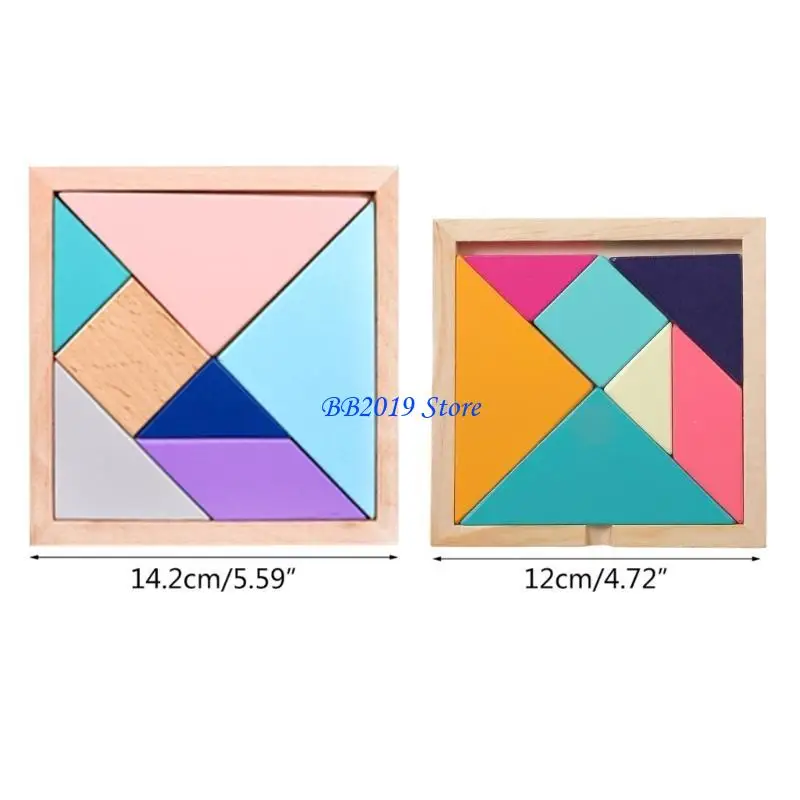 Q0KB Câu đố bằng gỗ Tangram đầy màu sắc Tangram Puzz