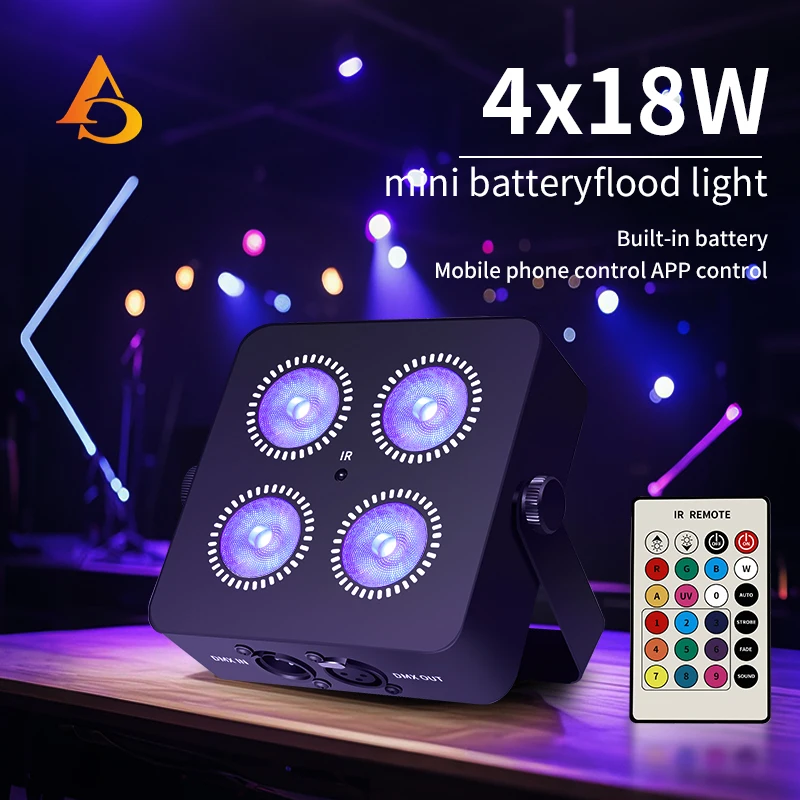 4x18W RGBWA UV 6IN1 Color Battery Wireless 2.4G Wireless DMX Led Par Light Mini Battery Party Light