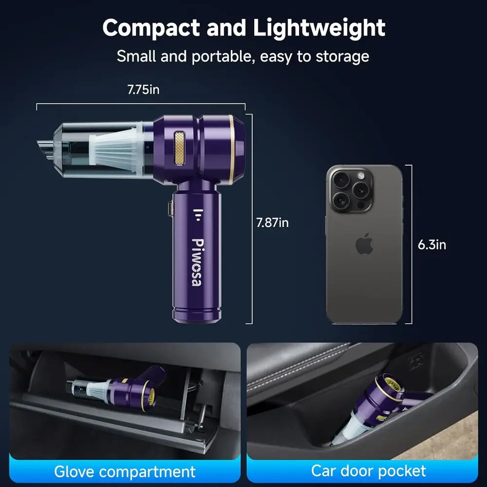 Portable Cordless Handheld Vacuum for Cars and Home with LED Light, Powerful Suction for Pet Hair (Navy)