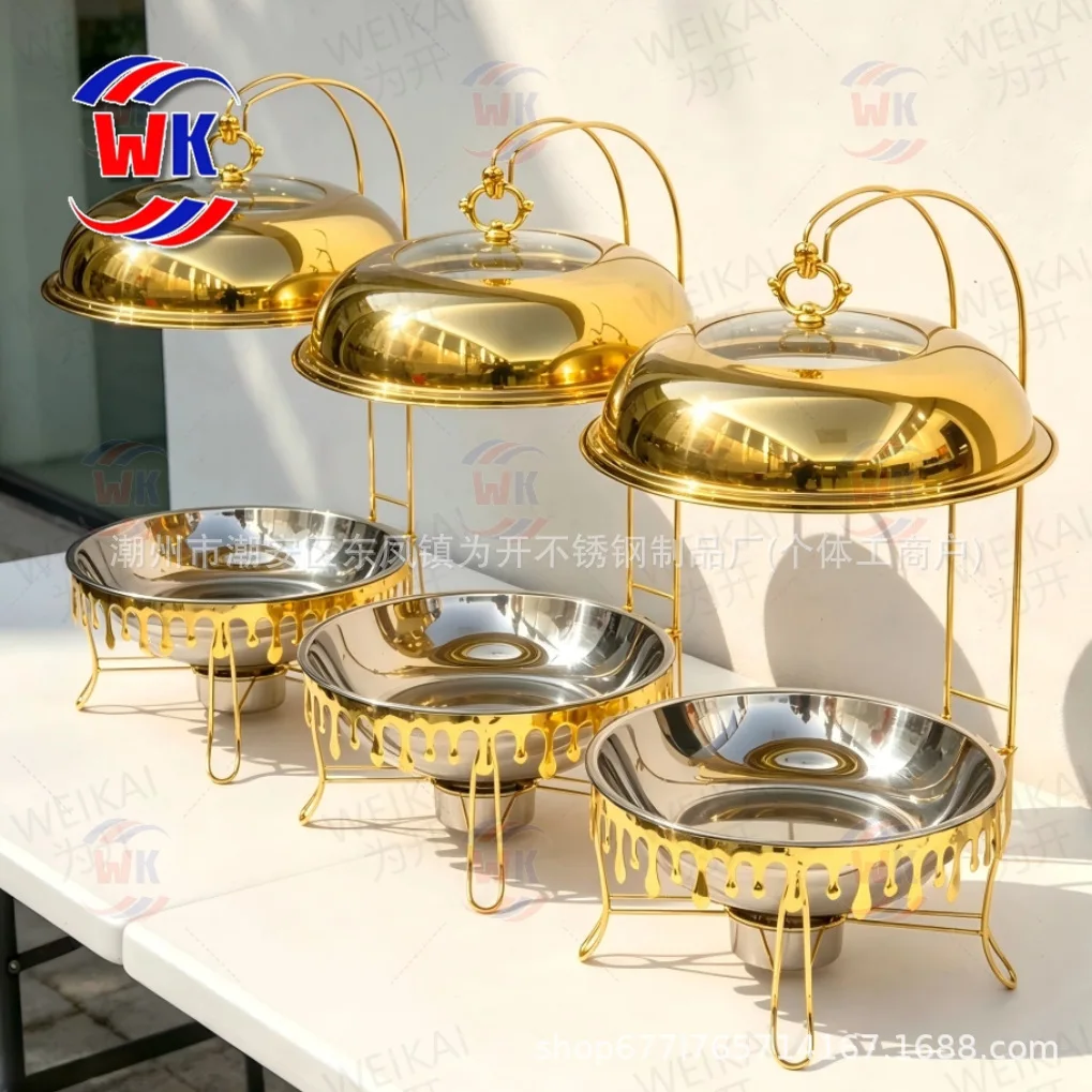 8L Luxury Gold Hanging Chafing Dish, Thermal Food Warmer for Hotel Restaurant Banquet Buffet