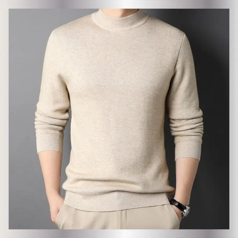 

2025 New Men's Slim Fit Knitwear f High Collar Base Layer Sweater Casual Sle Pure Color Young Men's Faion Top