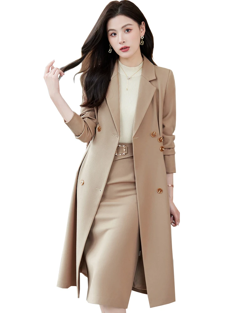 

Black Apricot Coffee Office Ladies Formal Skirt Suit Women Female Long Sleeve Two Piece Set for Autumn Winter Business Work Wear