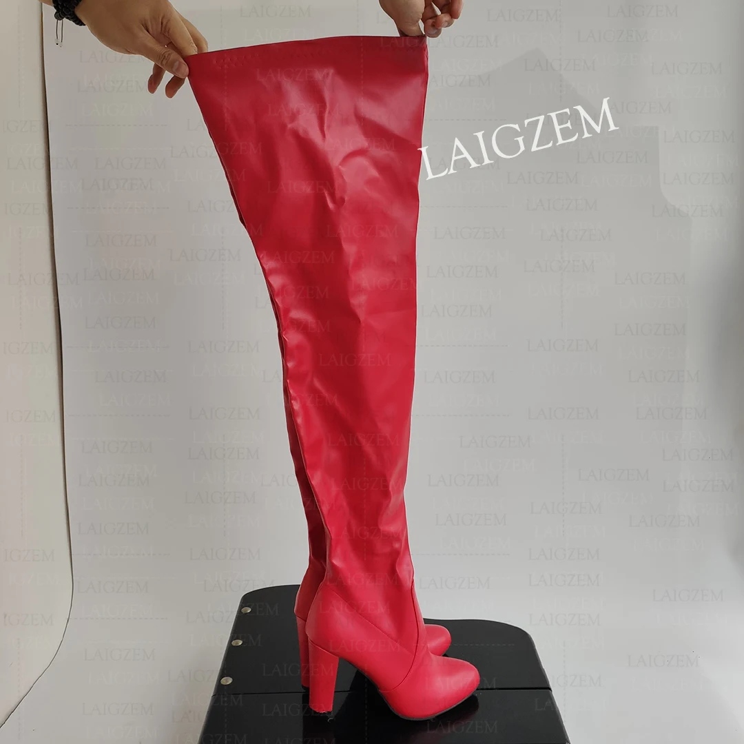 ZHIMA Women Thigh High Boots Round Toe Thick High Heels Boots Over Knee Handmade Ladies Shoes Woman Plus Size 39 42 44 50 52