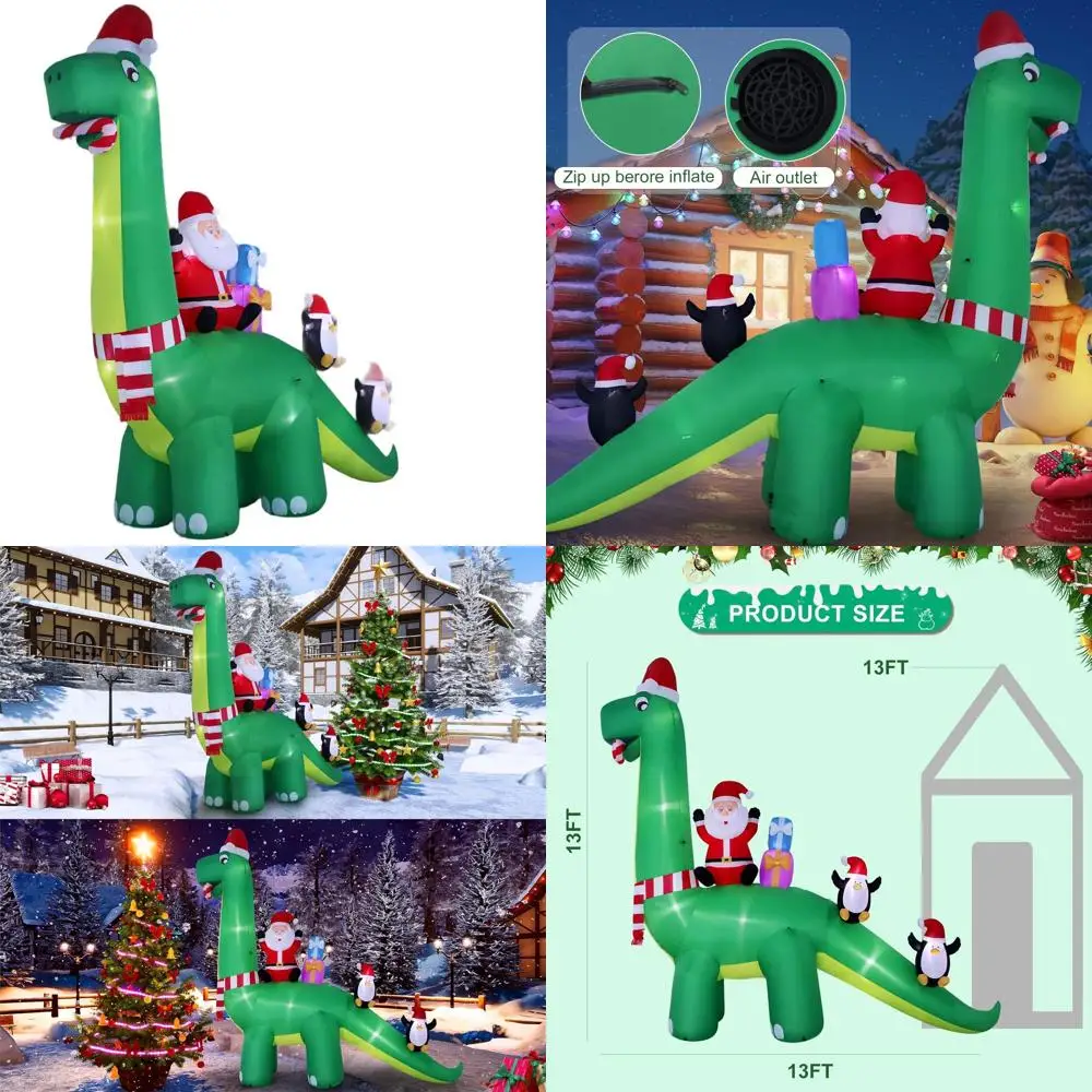 

13ft Dinosaur Carrying Santa Inflatable with LED Lights for Outdoor Christmas Decor