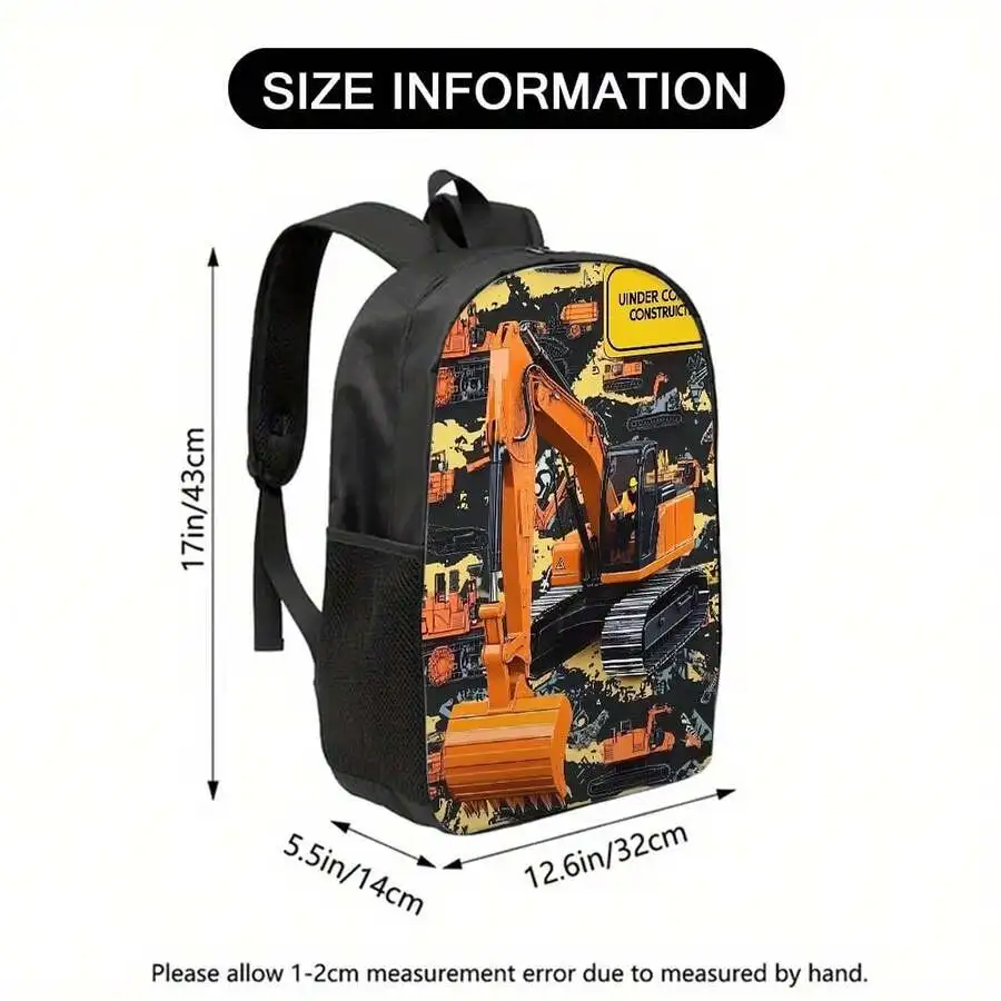 

Large Capacity Engineering Vehicle Print Backpack Lightweight Polyester Adjustable Straps For Work Commute Travel