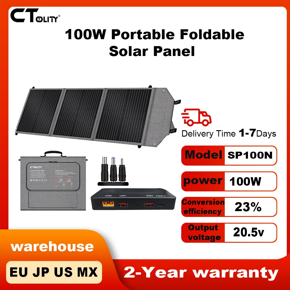 

CTOLITY SP100N 100W 20.5V Waterproof Foldable Portable Solar Panel USB Type C For Hiking, Outdoor Camping, Emergency Devices
