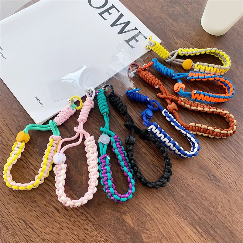 New Braided Mobile Phone Lanyard Strap Hanging Chain Ring Cord With Patch Wrist Strap Cell Phone Holder Detachable Rope Keychain