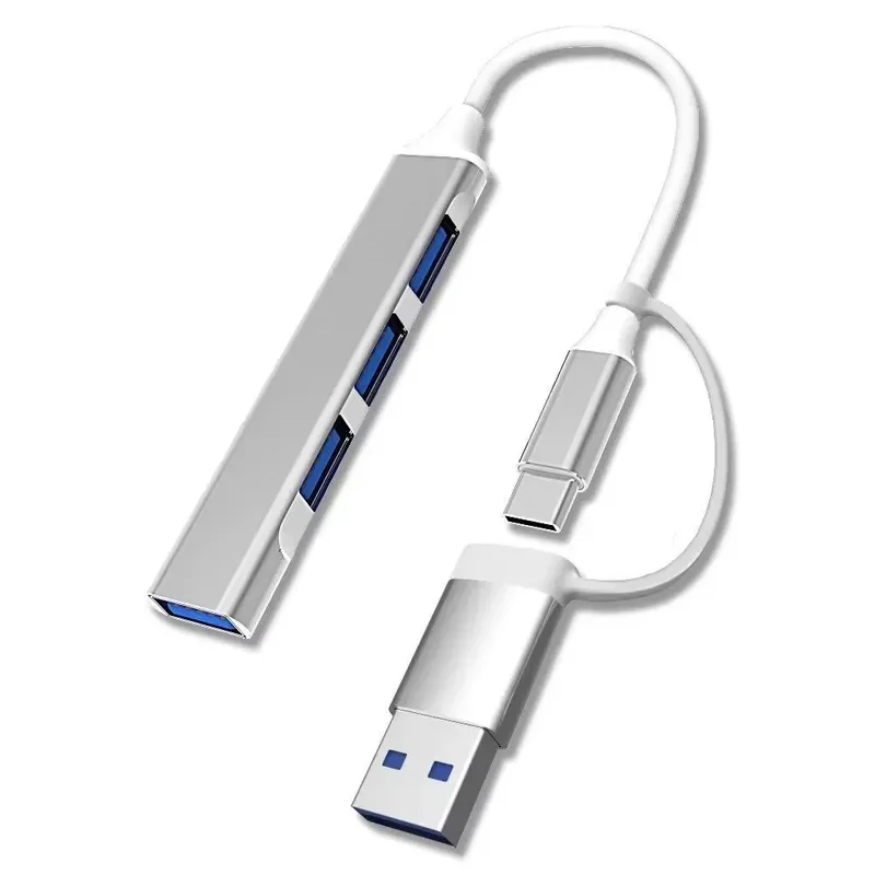 USB hub with 4 USB ports, can connect multiple devices simultaneously, suitable for smartphones, computers, USB 3.0 adapters