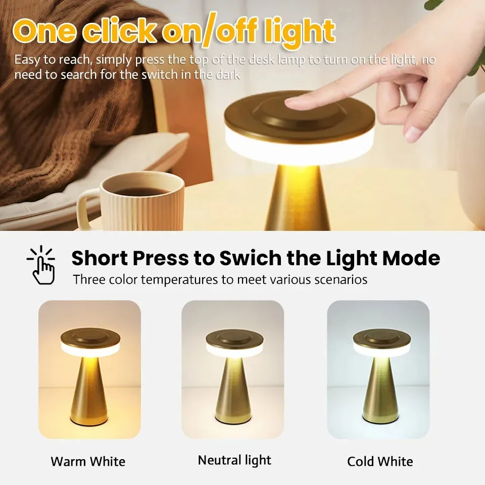 

Mushroom LED Table Lamp Touch Sensor Desktop Night Light Rechargeable Reading Lamp For Bedroom Restaurant Bar Decor Lighting