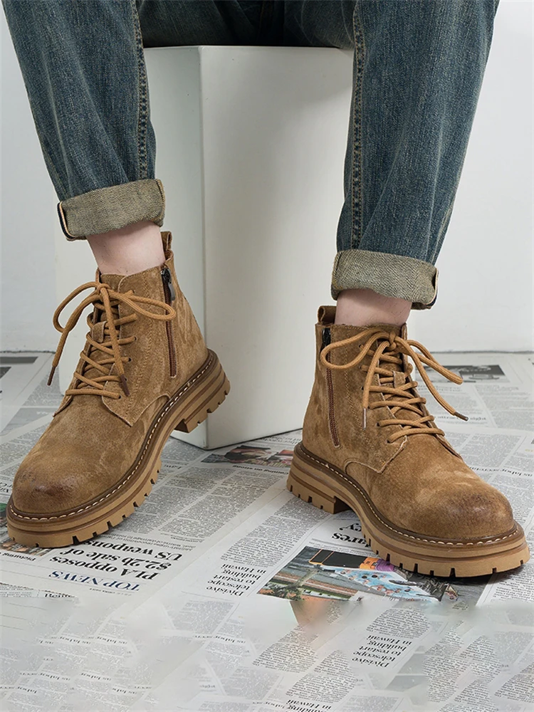 

High-End Men's Boots Leather High Tops Low Tops Work Boots Spring Autumn Thick Bottom Desert Yellow Boots