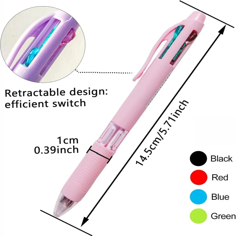 1 Pcs 4 Color Ballpoint Pens Multicolor Retractable Pen 0.7 mm Colored Shuttle Pens Nursing Pens, For Office School Stationery