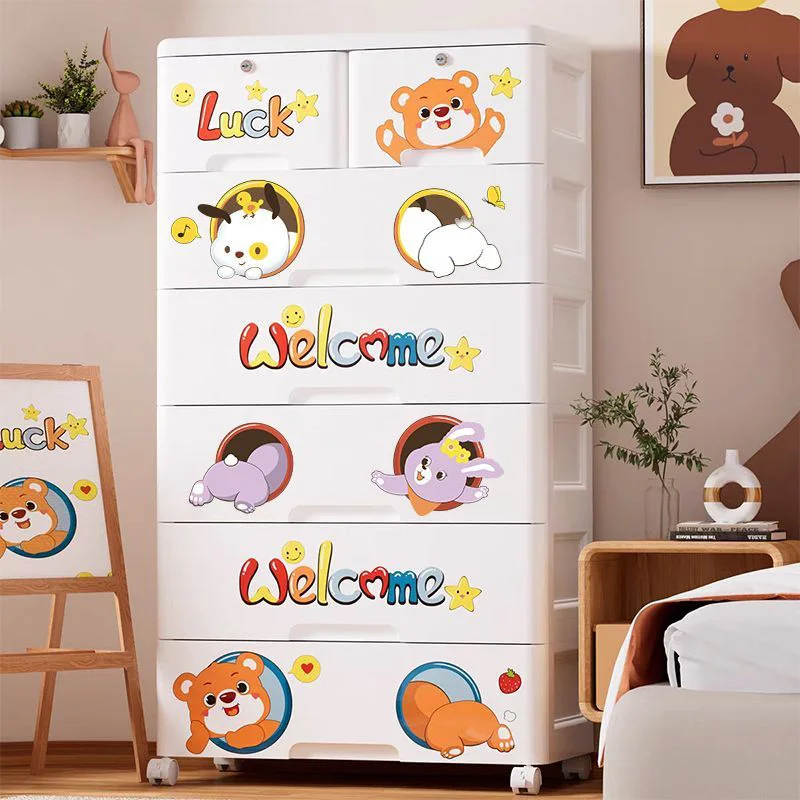 Armario de Almacenamiento de Plástico con Cajones, Diseño de Dibujos Animados, Organizador para Estudiantes que Ahorra Espacio, para Juguetes, Archivos y Ropa de Bebé, Multifuncional