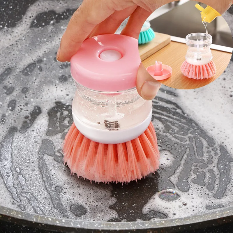 Automatic Liquid Soap Pressure Washing Brush Pot Dish Bowl Cleaning Brushes Scrubber Hand Washing Creative Kitchen Tools