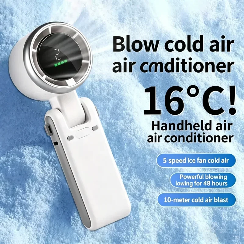 Portable Handheld Turbo Fan Rechargeable Mini Personal Cooling 5-Speed Digital Display Foldable USB Desk Fan for Travel Camping