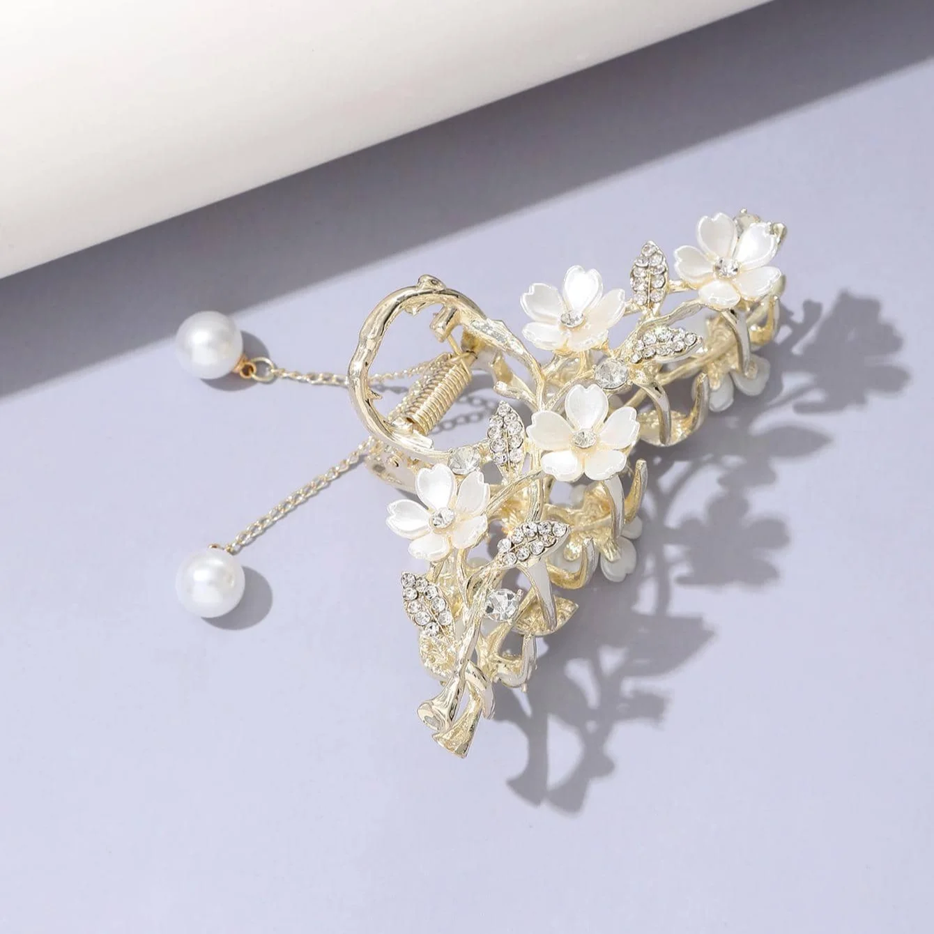 1pc Jasmine Flower Rhinestone Pearl Tassel Hair Clip Boho