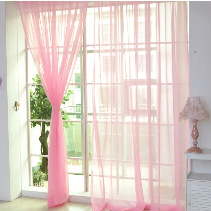 Colorful Tulle Voile Door Casement Curtain Drape Panel Sheer Scarf Divider Living Room The Bedroom Window Screening Curtains