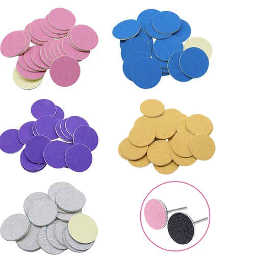 Papel de lija de 5 colores, 50/Uds., herramientas para el cuidado de los pies y pedicura, 15mm, 20mm, 25mm, 35mm, broca para uñas, disco, callos de salón reemplazable