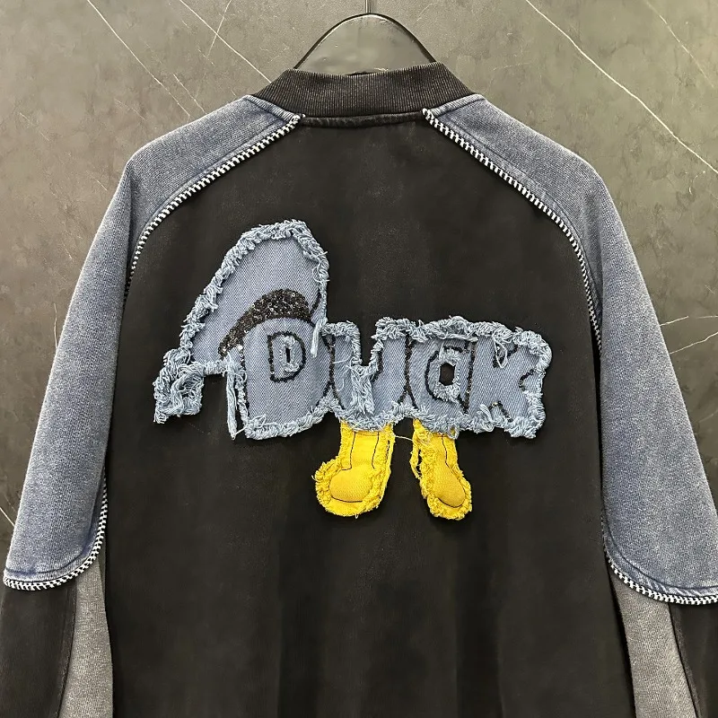 2025 Autumn Heavy Industry New Cartoon Color Block Cardigan Sweatshirts Jacket For Women's Loose Casual Fashion Top Hoodies Coat