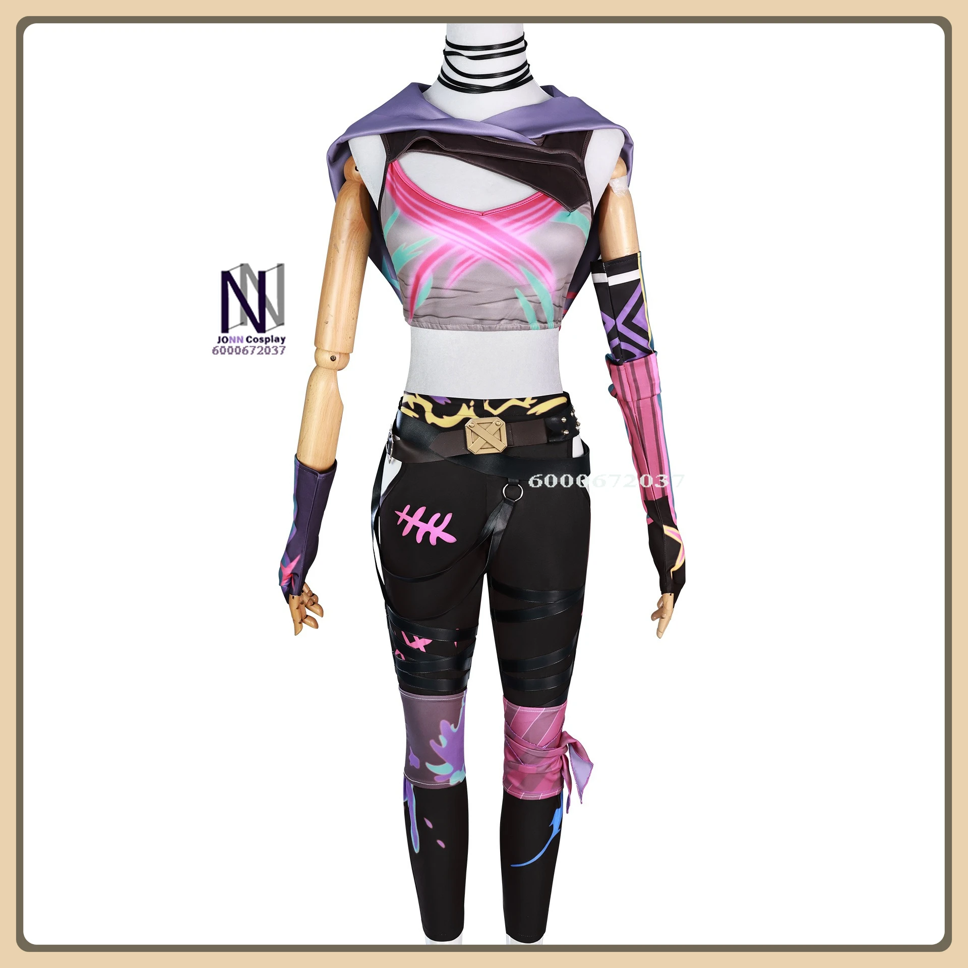 

League of Legends Jinx Role Playing Costume Slim-Fit Purple Stripe Pants + Gradient Wig + Waist Belt Women's Cosplay Outfit