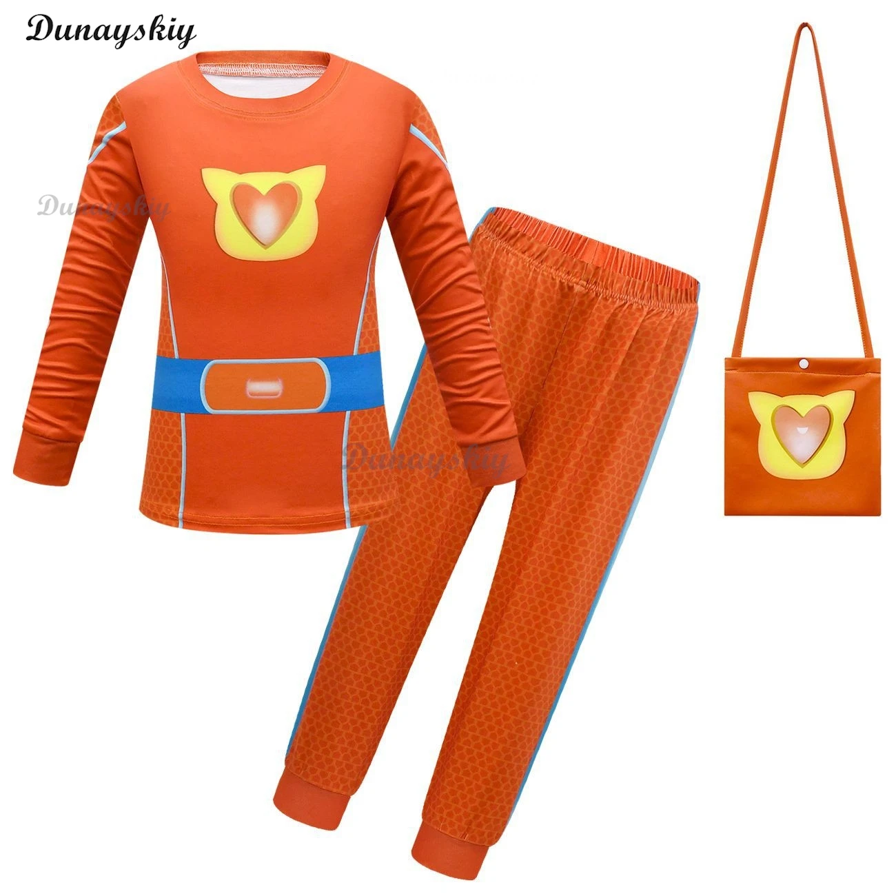 Anime Superkitties Kids Cosplay Clothes Boys Girls Cartoon Long Sleeve Tshirt Pants Set Children Halloween Customized Outfit Bag