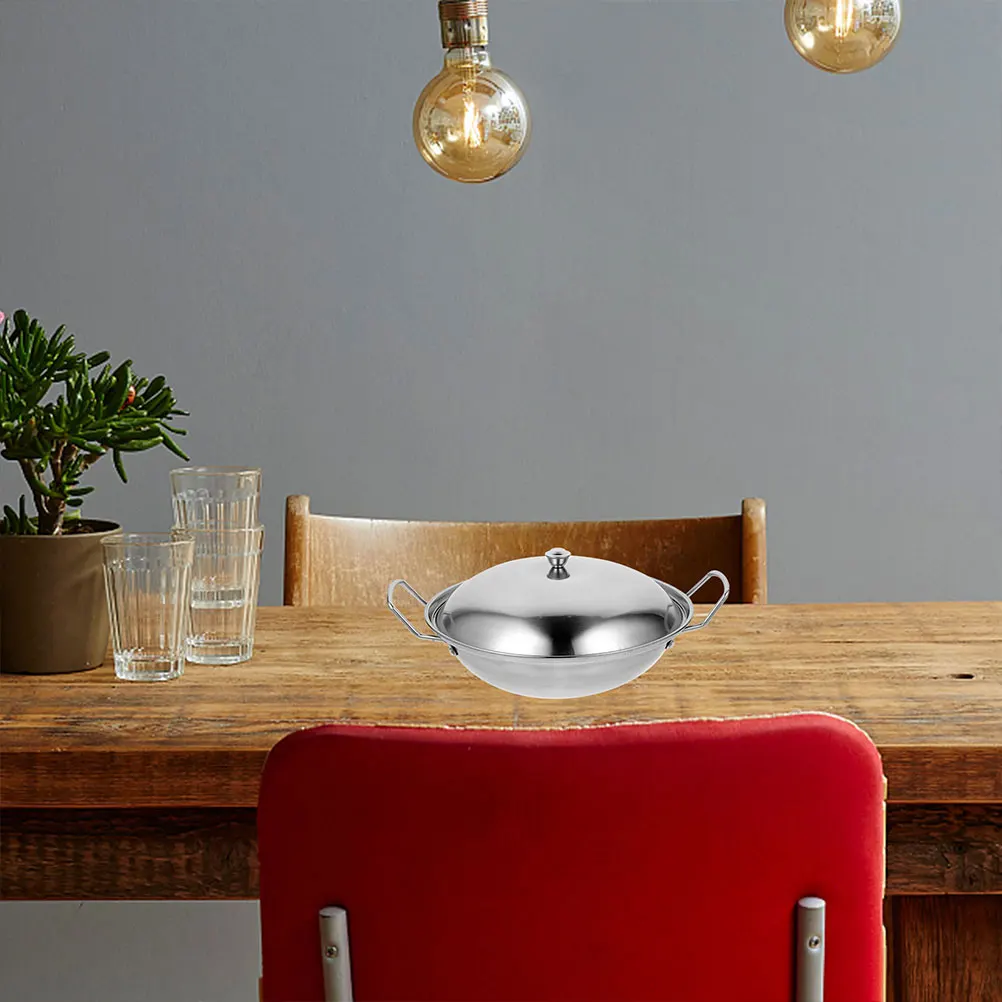 

Stainless Steel Wok Lid Nonstick Frying Pot Pan Kitchen Cooking Cover Silver Daily Use Work Thick Bar Hot Pot