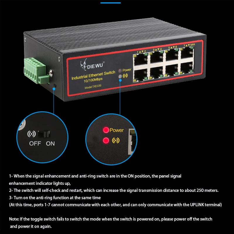 産業用ネットワークスイッチ,インターネットスプリッター,アンチサージアダプター,10 m, 100m, DINレールタイプ,rj45ハブ,DC 9-58v,8ポート