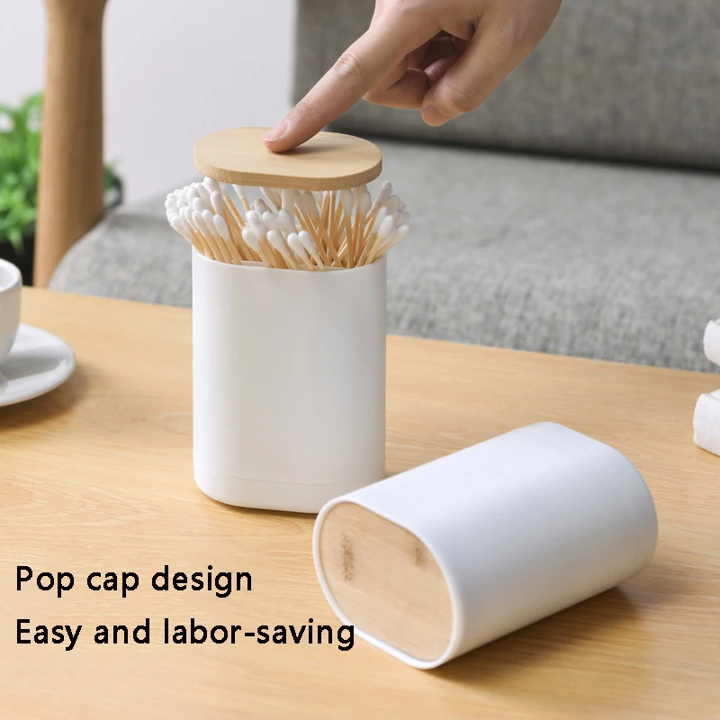 Automatic Lifting Toothpick Box Bamboo Wood Creative Press Type Toothpick Storage Box Cotton Swab Case Toothpick Jar Holder