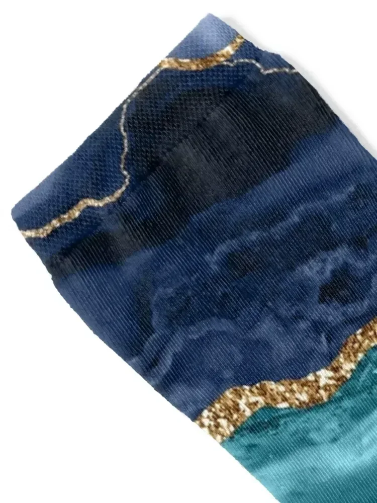 Glamour Ocean Blue Faux Marble Socks hip hop bright garter christmas stocking christmas gift Men's Socks Women's