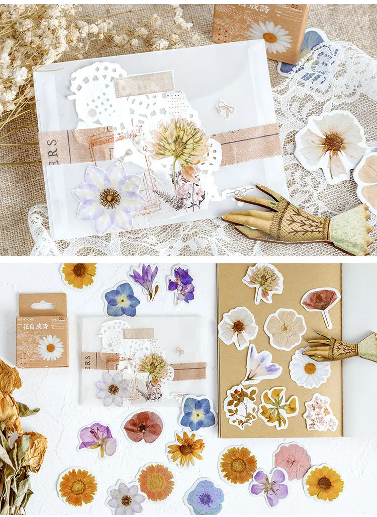 45 Pcs Fresh Flowers Sticker Set Cute Scrapbook Decoration for Kid DIY Arts Crafts Journaling Album Junk Journal