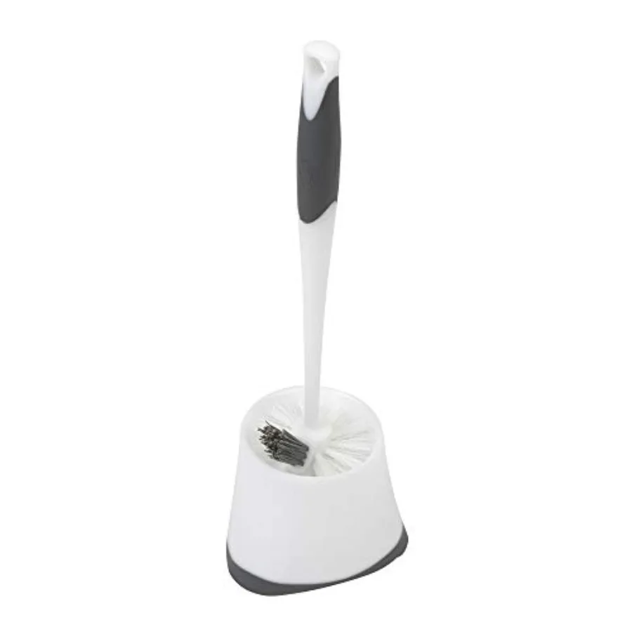 

Corner Toilet Bowl Brush with Under Rim Scrubber, Includes Corner Storage Caddy, White